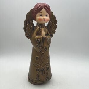 Christmas Gold Paper Mache Angel Music Box Silent Night 11.5" MCM Japan 1960s